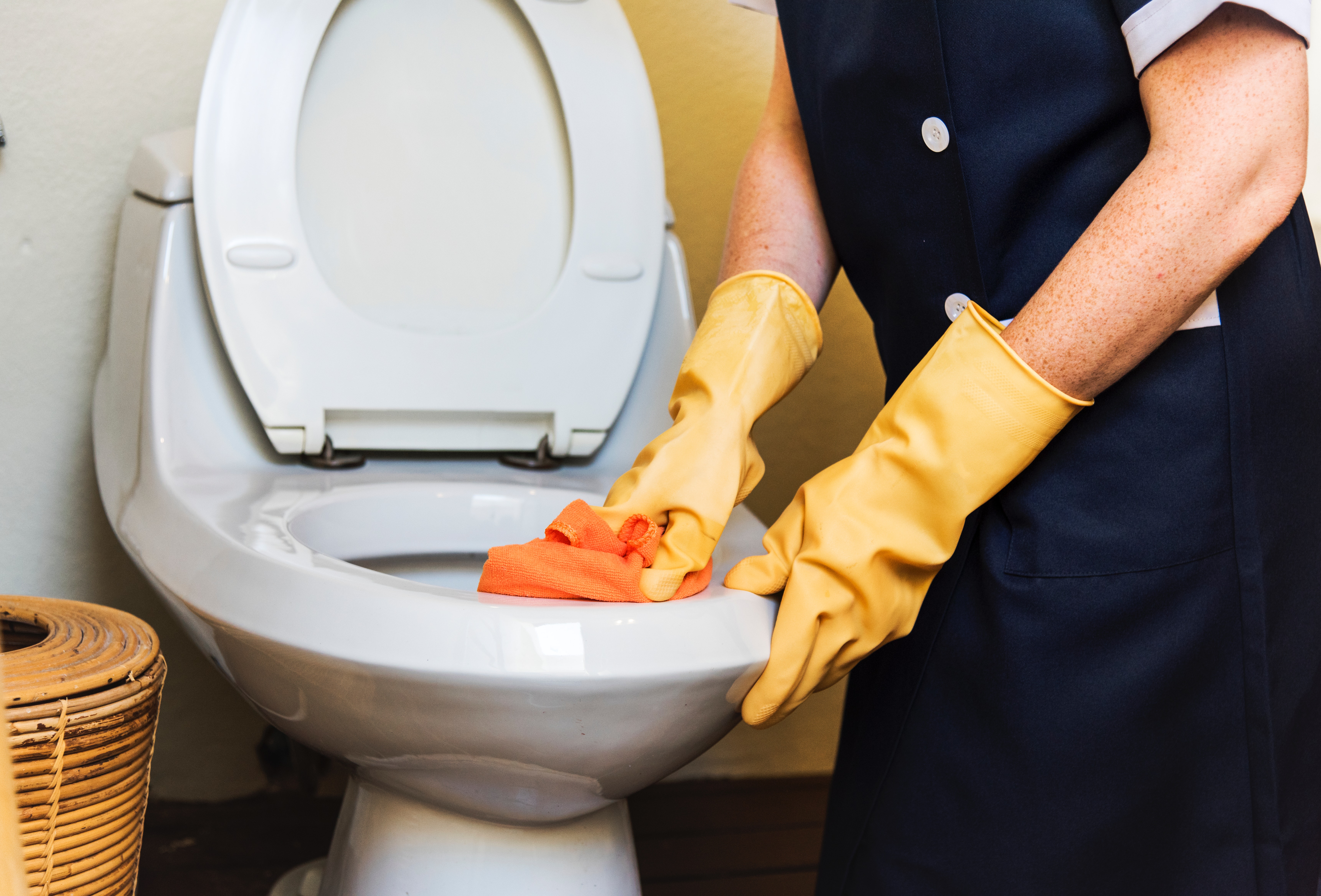cleaning the bathroom