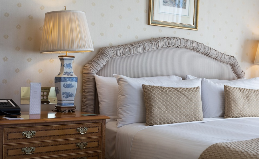 bedside table with lampstand